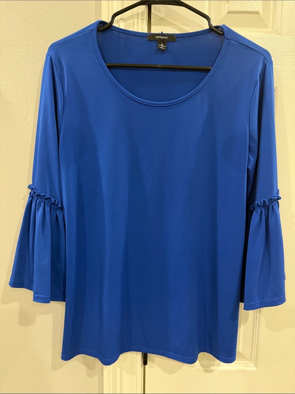 Espresso Cobalt Blue Bell Sleeve Scoop Neck Top sz M